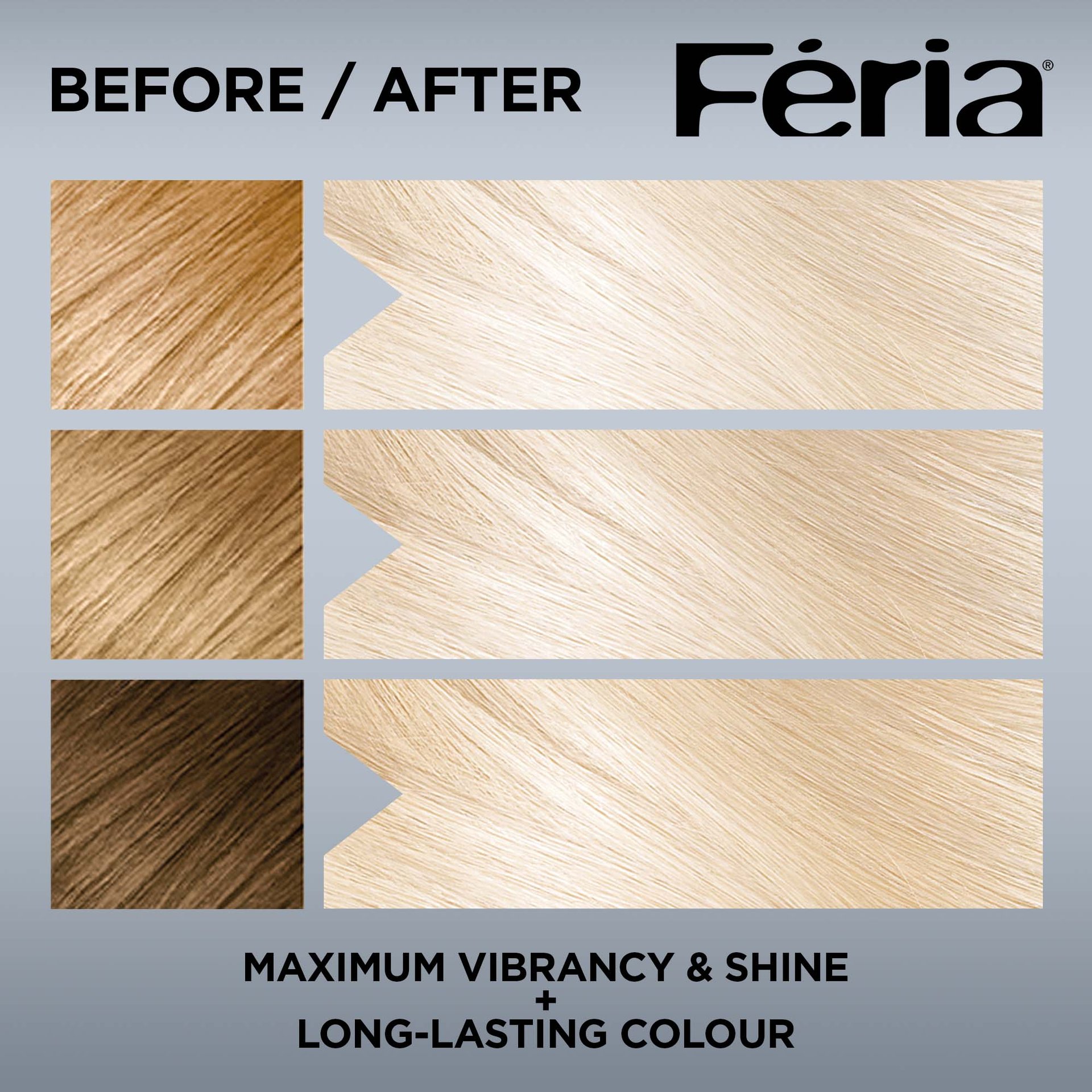 Hair before and after using Feria Extreme Platinum